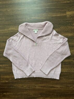 Rachel Zoe Ribbed Light Pink Quarter Zip Turtleneck Sweater